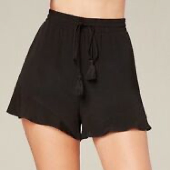 Bebe Tassel Tie Waist Ruffle Shorts